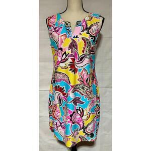 ARYEH sz M bright fun tropical floral paisley print stretch sleeveless dress